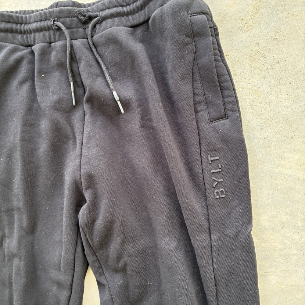 BYLT Core Lounge Pants Mens Large Black Joggers Drawstring Rib Cuff Embroidered - Picture 5 of 8